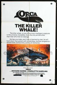 8t656 ORCA 1sh '77 wild artwork of attacking Killer Whale by John Berkey, it kills for revenge!