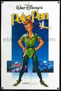 8t686 PETER PAN 1sh R82 Walt Disney animated cartoon fantasy classic, great full-length art!