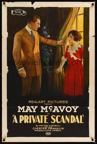 8t707 PRIVATE SCANDAL 1sh '21 great stone litho art of May McAvoy & Bruce Gordon!