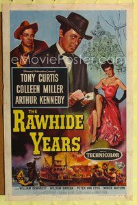 8t723 RAWHIDE YEARS 1sh '55 poker playing Tony Curtis + sexy Colleen Miller & Arthur Kennedy!