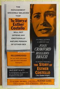 8t819 STORY OF ESTHER COSTELLO 1sh '57 close up of deaf/mute Heather Sears, The Golden Virgin!