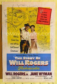 8t820 STORY OF WILL ROGERS 1sh '52 Will Rogers Jr. as his father, Jane Wyman, cool art!