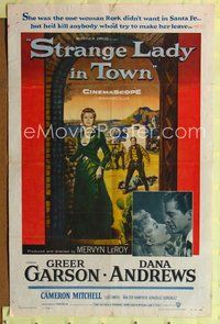 8t821 STRANGE LADY IN TOWN 1sh '55 Greer Garson, Dana Andrews, Cameron Mitchell!