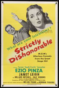 8t826 STRICTLY DISHONORABLE 1sh '51 what are Ezio Pinza's intentions towards Janet Leigh?