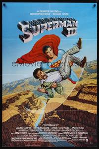 8t832 SUPERMAN III 1sh '83 art of Christopher Reeve flying with Richard Pryor by L. Salk!