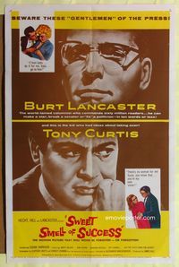 8t837 SWEET SMELL OF SUCCESS 1sh '57 Burt Lancaster as J.J. Hunsecker, Tony Curtis as Sidney Falco