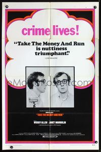 8t841 TAKE THE MONEY & RUN 1sh '69 wacky Woody Allen mugshot in classic mockumentary!