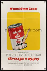 8t864 THERE'S A GIRL IN MY SOUP 1sh '71 Peter Sellers, Goldie Hawn, great Campbells soup can art!
