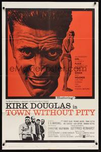 8t897 TOWN WITHOUT PITY 1sh '61 intense artwork of Kirk Douglas, plus sexy Christine Kaufmann!