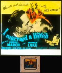 8v037 I MARRIED A WITCH glass slide '42 Fredric March kissing Veronica Lake who has HEX appeal!