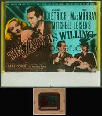 8v048 LADY IS WILLING glass slide '42 pretty Marlene Dietrich, Fred MacMurray & Baby Corey!
