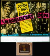 8v050 MAGNIFICENT DOPE glass slide '42 wacky art of Henry Fonda, plus sexy Lynn Bari & Don Ameche!