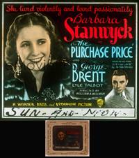 8v058 PURCHASE PRICE glass slide '32 bad Barbara Stanwyck lived violently & loved passionately!