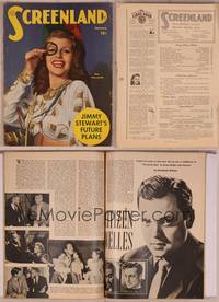 8v133 SCREENLAND magazine January 1946, wacky portrait of Rita Hayworth from Gilda by Jack Albin!