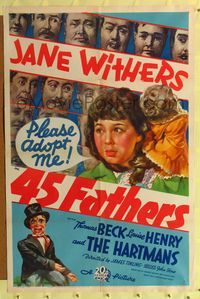 8w011 45 FATHERS 1sh '37 artwork of orphan Jane Withers who just wants to be adopted!