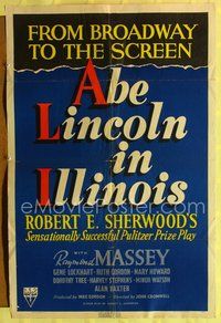 8w018 ABE LINCOLN IN ILLINOIS blue style 1sh '40 Raymond Massey as honest Abe!