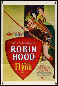 8w026 ADVENTURES OF ROBIN HOOD 1sh R76 Errol Flynn as Robin Hood, Olivia De Havilland