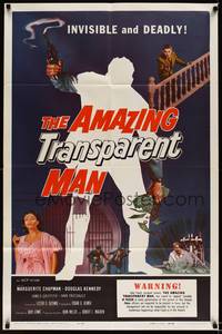 8w036 AMAZING TRANSPARENT MAN 1sh '59 Edgar Ulmer, cool fx art of the invisible & deadly convict!