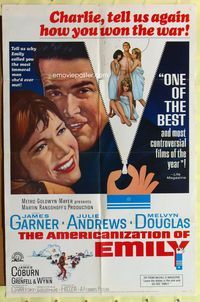 8w038 AMERICANIZATION OF EMILY 1sh '64 James Garner, Julie Andrews, Paddy Chayefsky!