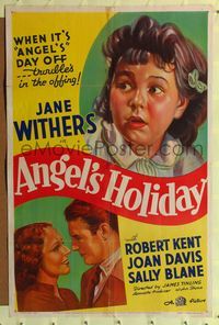 8w045 ANGEL'S HOLIDAY 1sh '37 close up of surprised Jane Withers + Robert Kent & Sally Blane!