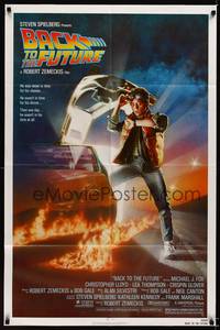 8w052 BACK TO THE FUTURE 1sh '85 Robert Zemeckis, art of Michael J. Fox & Delorean by Drew Struzan