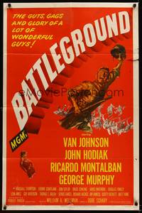 8w058 BATTLEGROUND 1sh '49 directed by William Wellman, cool art of WWII soldier Van Johnson!