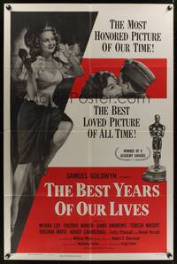 8w064 BEST YEARS OF OUR LIVES awards style A 1sh R54 directed by William Wyler, sexy Virginia Mayo!
