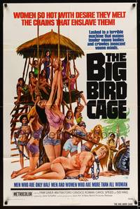 8w068 BIG BIRD CAGE 1sh '72 Pam Grier, Roger Corman, classic chained women art by Joe Smith!