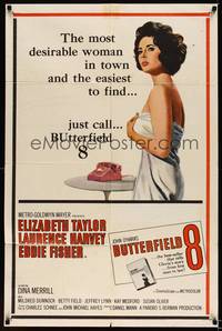 8w119 BUTTERFIELD 8 1sh '60 callgirl Elizabeth Taylor is the most desirable and easiest to find!