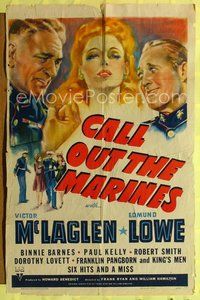 8w124 CALL OUT THE MARINES 1sh '41 art of Victor McLaglen, Edmund Lowe & sexy Binnie Barnes!