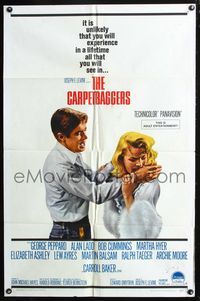 8w127 CARPETBAGGERS 1sh '64 great close up of Carroll Baker biting George Peppard's hand!