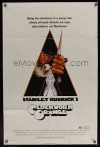 8w150 CLOCKWORK ORANGE rated R 1sh '73 Stanley Kubrick classic, Castle art of Malcolm McDowell!