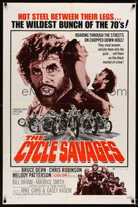 8w177 CYCLE SAVAGES 1sh '70 hot steel between their legs, great motorcycle artwork!