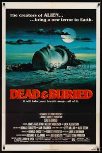 8w185 DEAD & BURIED 1sh '81 wild horror art of person buried up to the neck by Campanile!