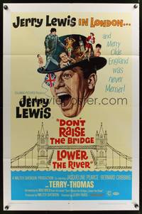 8w208 DON'T RAISE THE BRIDGE, LOWER THE RIVER 1sh '68 wacky image of Jerry Lewis in London!