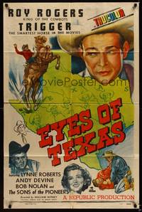 8w249 EYES OF TEXAS 1sh '48 art of Texas + Roy Rogers close up & riding on Trigger!