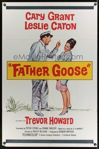 8w256 FATHER GOOSE 1sh '65 art of sea captain Cary Grant yelling at pretty Leslie Caron!