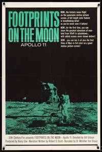 8w274 FOOTPRINTS ON THE MOON 1sh '69 the real story of the Apollo 11, cool image of moon landing!