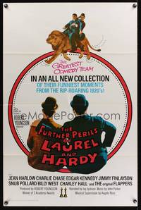 8w289 FURTHER PERILS OF LAUREL & HARDY 1sh '67 great image of Stan & Ollie riding lion!