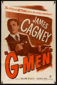 8w292 G-MEN 1sh R49 Ann Dvorak, Margaret Lindsay, cool art of James Cagney w/guns!
