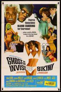 8w302 GHOST IN THE INVISIBLE BIKINI 1sh '66 Boris Karloff + sexy girls & wacky horror images!