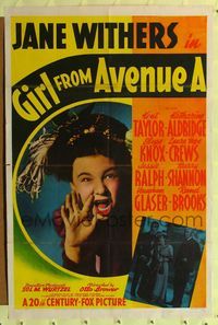 8w309 GIRL FROM AVENUE A 1sh '40 wacky image of shouting Jane Withers!