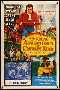 8w318 GREAT ADVENTURES OF CAPTAIN KIDD Chap11 1sh '53 swashbuckling pirates, The Flaming Fortress!
