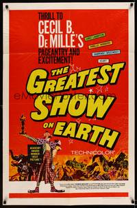 8w324 GREATEST SHOW ON EARTH 1sh R67 Cecil B. DeMille circus classic, Charlton Heston, Stewart!