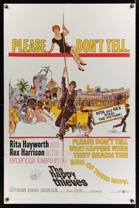 8w342 HAPPY THIEVES 1sh '62 cool artwork of Rita Hayworth & Rex Harrison!