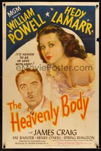 8w355 HEAVENLY BODY 1sh '44 William Powell, it's heaven to be in love with sexy Hedy Lamarr!