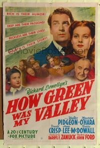 8w385 HOW GREEN WAS MY VALLEY style B 1sh '41 John Ford, Best Picture 1941, mighty is their story!