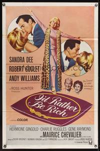 8w405 I'D RATHER BE RICH 1sh '64 sexy Sandra Dee between Robert Goulet & Andy Williams!