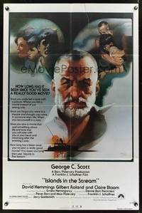 8w422 ISLANDS IN THE STREAM 1sh '77 Ernest Hemingway, great Bob Peak art of George C. Scott & cast!