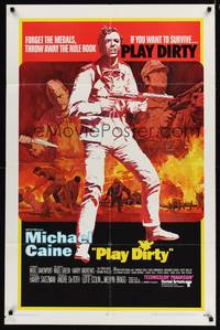 8w649 PLAY DIRTY int'l 1sh '69 cool art of WWII soldier Michael Caine with machine gun!